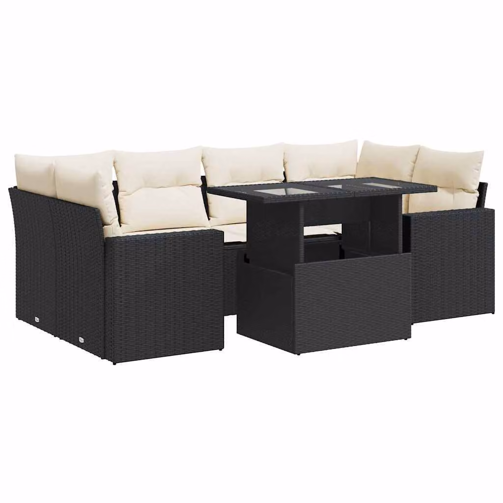 Set Divani da Giardino con Cuscini 7pz Nero Polyrattan