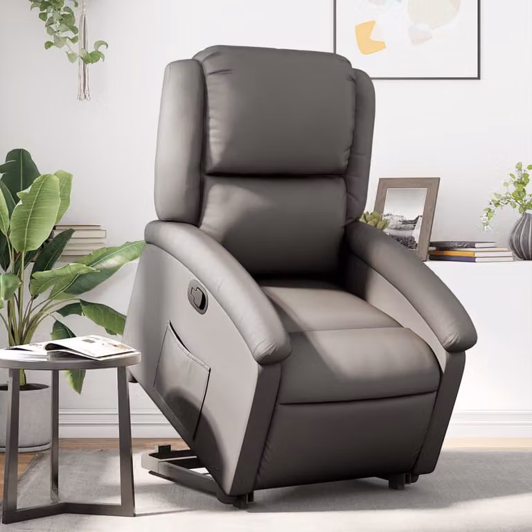 vidaXL Poltrona Alzapersona Reclinabile Grigia in Vera Pelle con Assistenza Elettrica