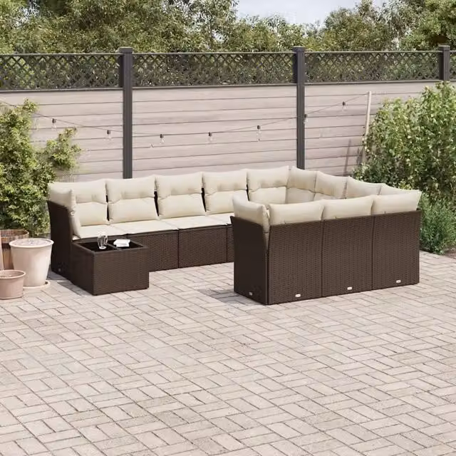 Set Divani da Giardino 11 pz con Cuscini Polyrattan Marrone 3250102