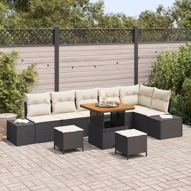 Set Divano da Giardino 9 pz 8-Numero di posti Nero Poly Rattan 3364750