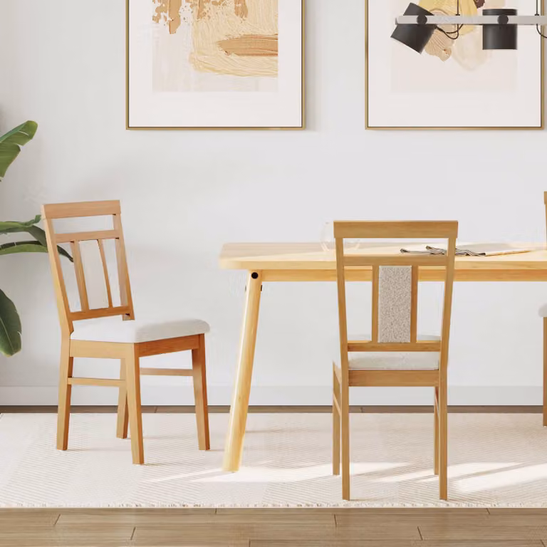 Set di 2 sedie da pranzo vidaXL in legno di gomma con seduta in tessuto beige e marrone