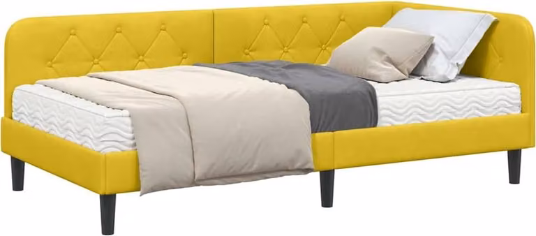 Cornice del letto ad angolo Giallo 100 x 200 cm Velluto