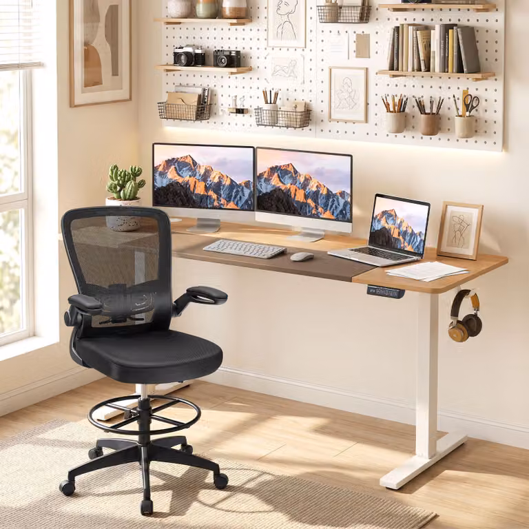 Scrivania elettrica da ufficio Costway con altezza regolabile e memoria intelligente, colore naturale beige e marrone