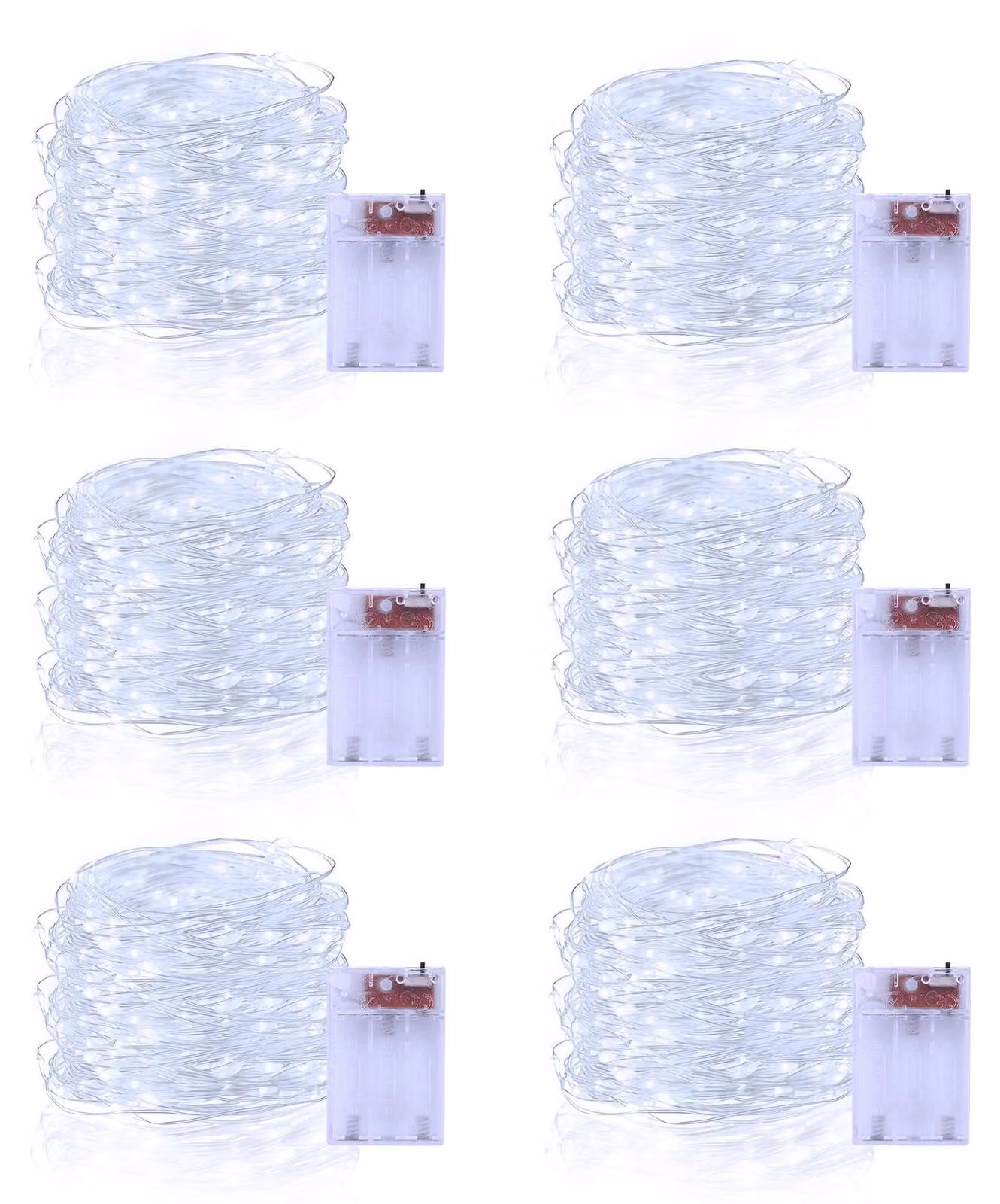Catena luminosa, 5 metri, 50 LED, alimentata a batteria, 2 modalità, confezione da 6 pezzi, colore bianco