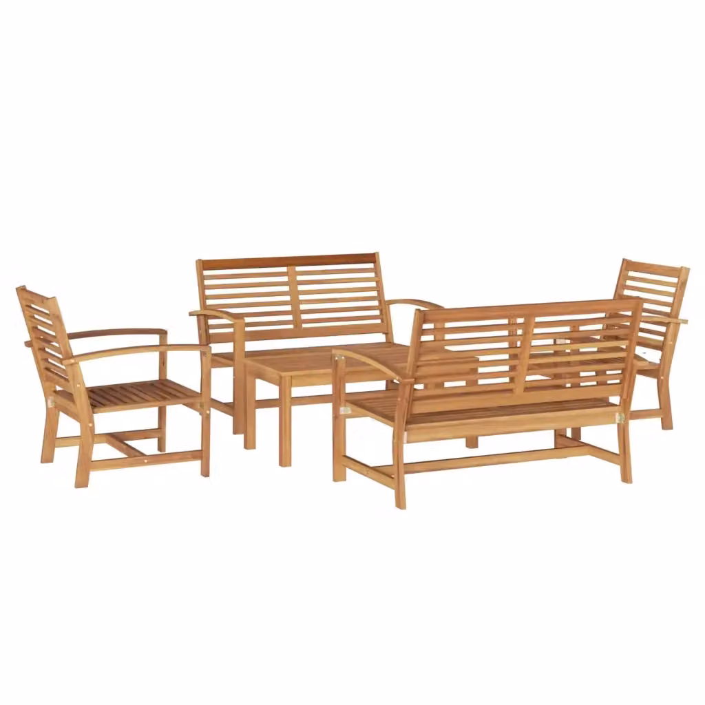 Set Divano da Giardino vidaXL 5 Pezzi in Legno di Teak Solido Marrone con Cuscini e Tavolino – 2
