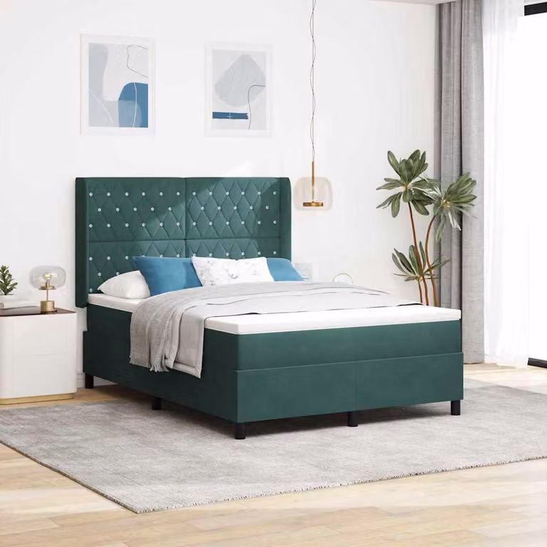 Maison Exclusive - Letto con boxspring e strisce LED verdi, 140 x 190 cm, rivestito in velluto