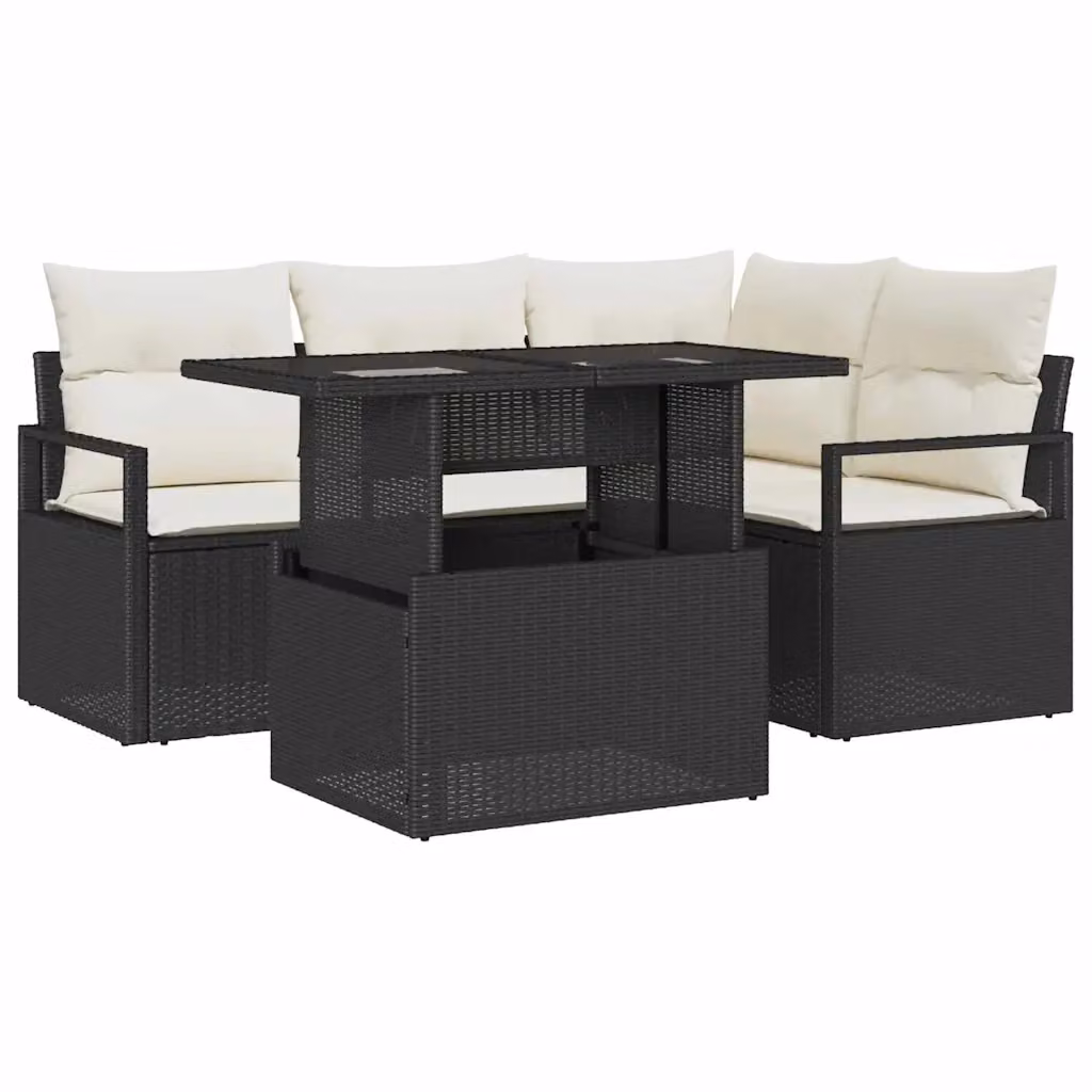 Set Divano da Giardino vidaXL 5 Pezzi Moderno in Polyrattan con Tavolino e Cuscini Nero e Beige – 2