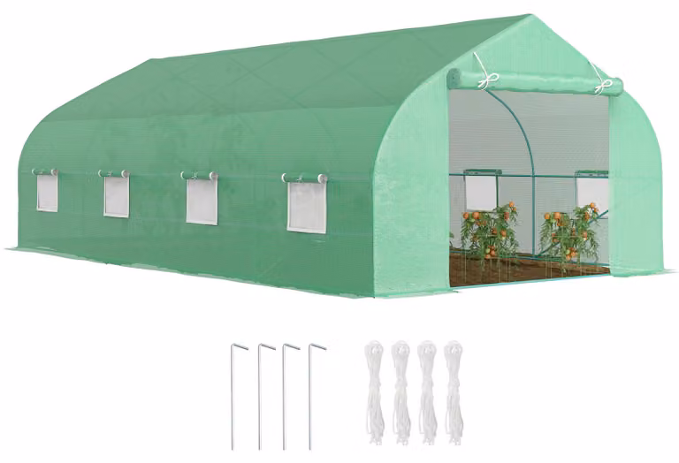 Outsunny Serra a Tunnel con 8 Finestrelle Laterali e Ingresso Avvolgibile, in PE e Acciaio, 6x3x2 m, Verde