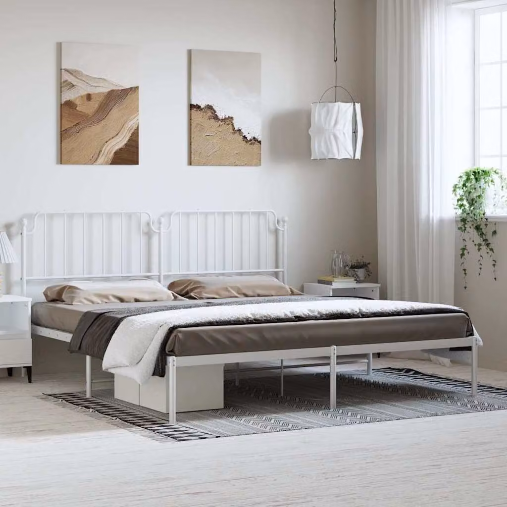 vidaXL Giroletto con Testiera in Metallo Bianco L: 187 cm, P: 102 cm, H: 219 cm