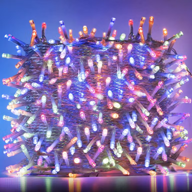 Catena luminosa da 50 metri, con 500 LED, multicolore, 8 modalità, grado di protezione IP44, telecomando, timer