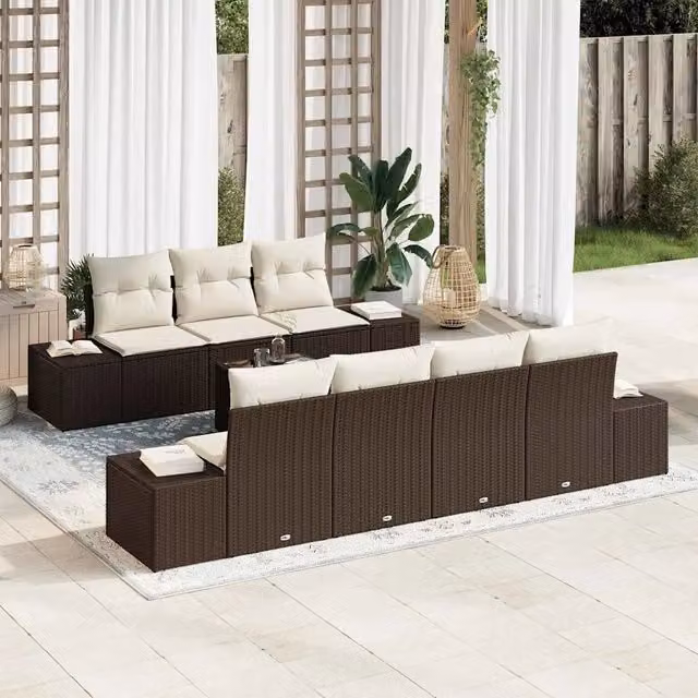 Set Divano da Giardino 8 pz Marrone e Crema polyrattan 3355637