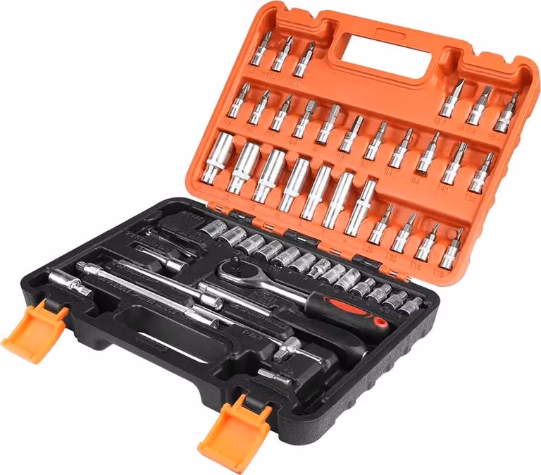 Set di chiavi a cricchetto, set di utensili combinati, struttura in metallo resistente, ARANCIONE ROSSO, 53 pezzi