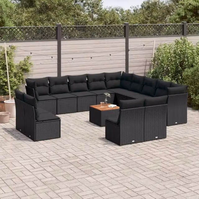 Set di divani da giardino a forma di U VIDAXL in polyrattan nero con 14 pezzi e cuscini inclusi