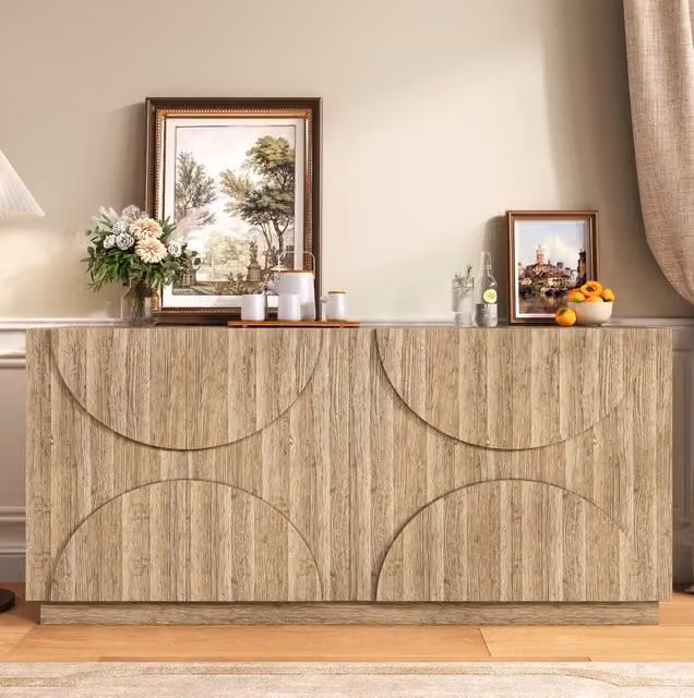 Sideboard da soggiorno 160x40x80 cm in truciolare; colore naturale; con ante e ripiani