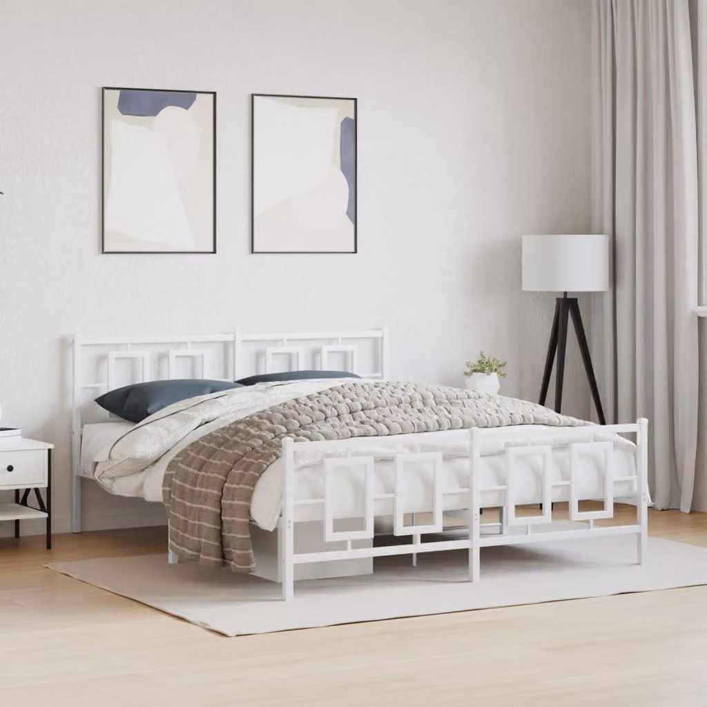 vidaXL Giroletto con Testiera e Pediera in Metallo Bianco L/P: 150 x 200 cm