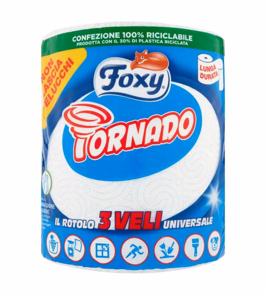 Foxy Carta Asciugatutto Tornado 3 veli Bianco 1 rotolo 250 strappi