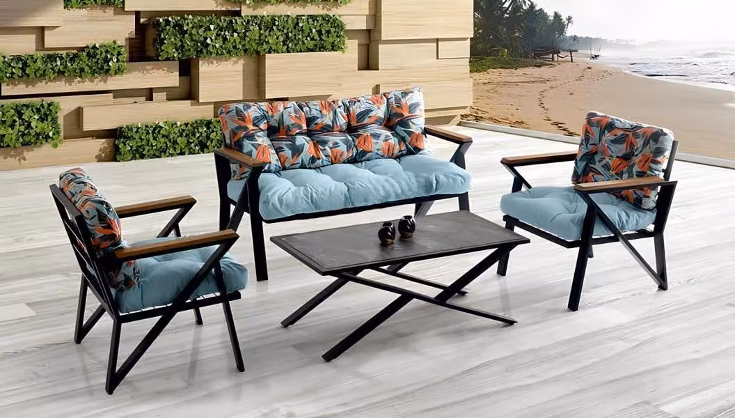 Gartenmöbel Sitzgruppe Sitzgruppe Sitzer Blau Couchtisch Set 4tlg Sofa