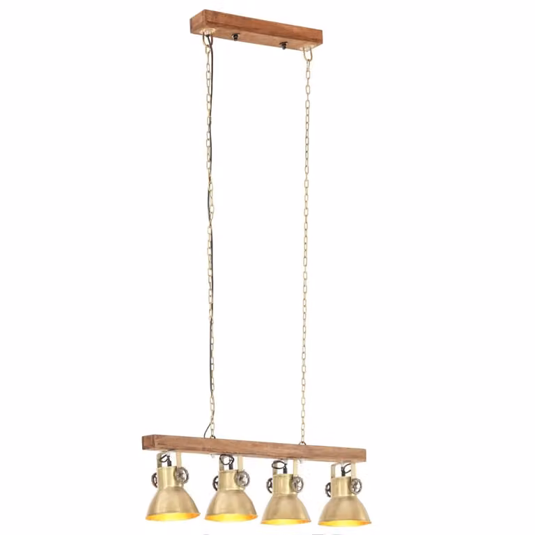 Lampada a Sospensione Industriale Ottone E27 Legno di Mango