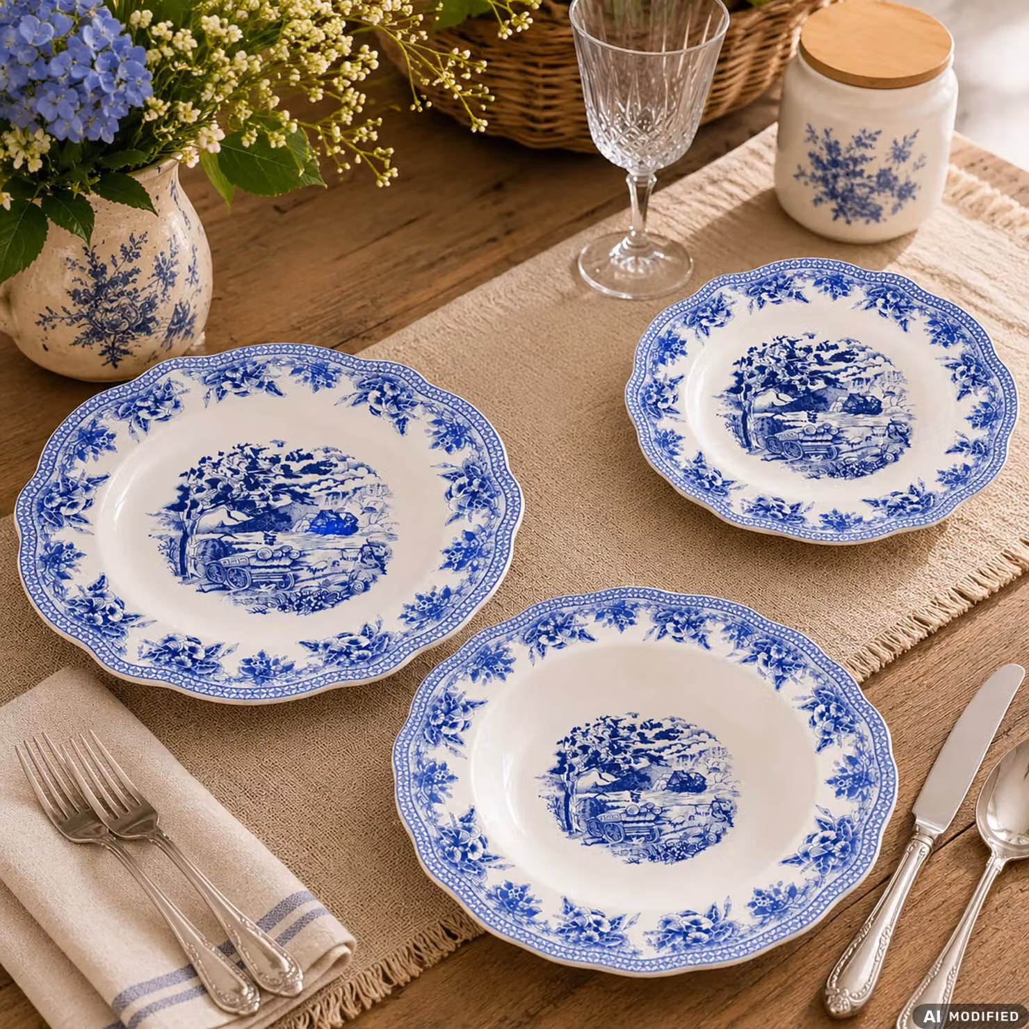 Servizio di piatti Blue Queen di Gusto Casa in porcellana con decoro floreale, 18 pezzi – 2