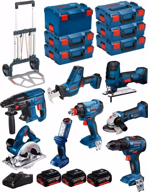 Bosch Kit Utensili Professionali 18V BK801 con 3 Batterie da 4,0Ah e Caricabatterie Blu – 1