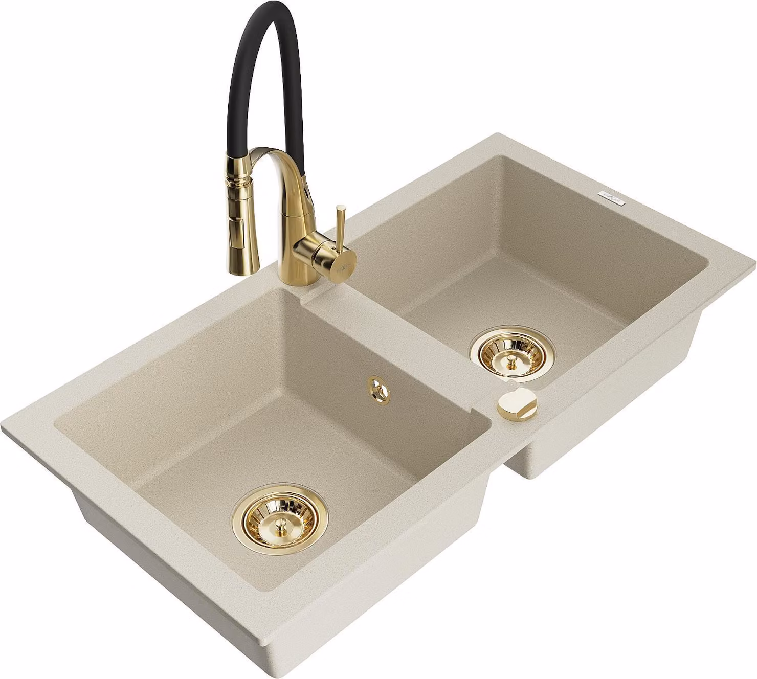 Mexen Mario lavello in granito a 2 vasche con rubinetto da cucina Aster, beige - 6504-69-73450-57-G