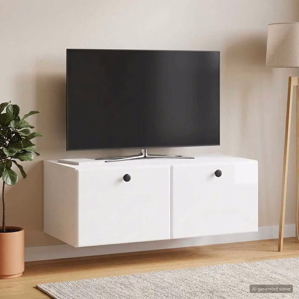 vidaXL Mobile Porta TV da Muro Moderno Bianco Lucido L: 78,5 cm, P: 41 cm, H: 30 cm
