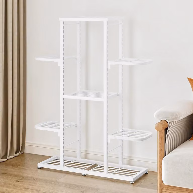 Scaffale per piante in metallo - Scaffale angolare per fiori, 5 ripiani - Antiscivolo - Impermeabile - Modello alto - Per interni ed esterni - Bianco