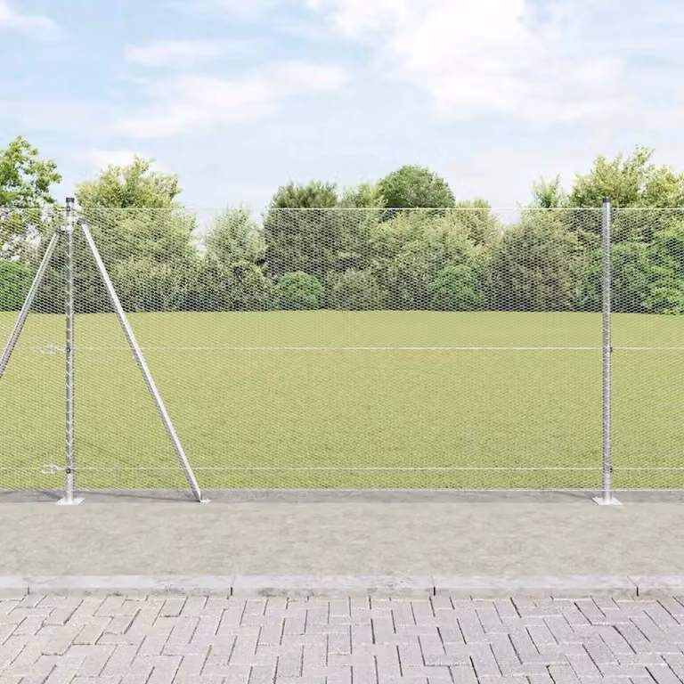 Recinzione esagonale vidaXL in acciaio zincato argento con base in cemento L: 50 cm, H: 120 cm