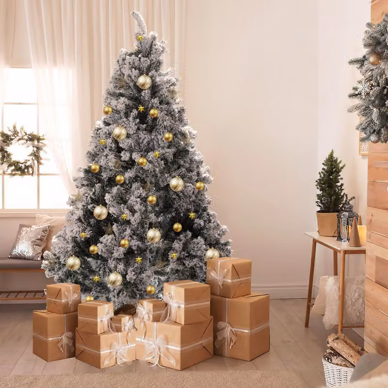 Jopassy Albero di Natale aghi di pino con supporto Esterno floccato 120cm con polvere di neve