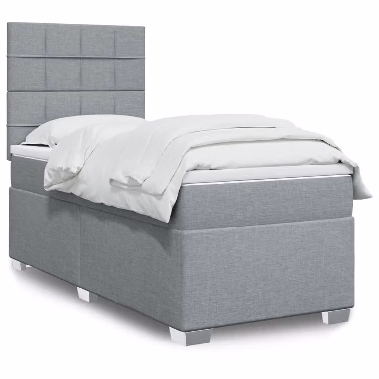 vidaXL Giroletto a Molle con Materasso in Tessuto Grigio e Bianco L/P/H: 90 x 200 cm