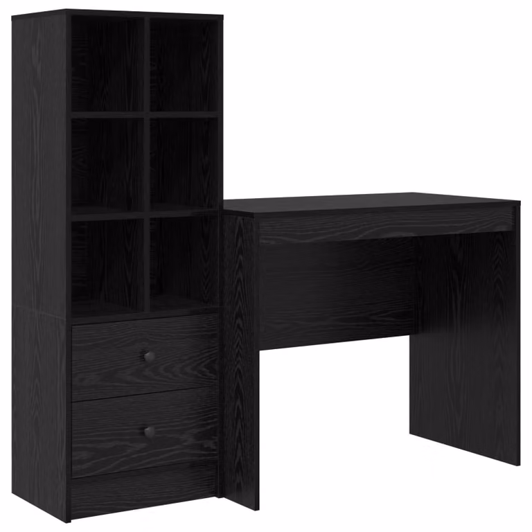 Scrivania con cassetto con lo scaffale 2 pcs Rovere Nero