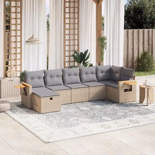 Set Divano da Giardino 7 pz con Cuscini Beige Polyrattan 3265532