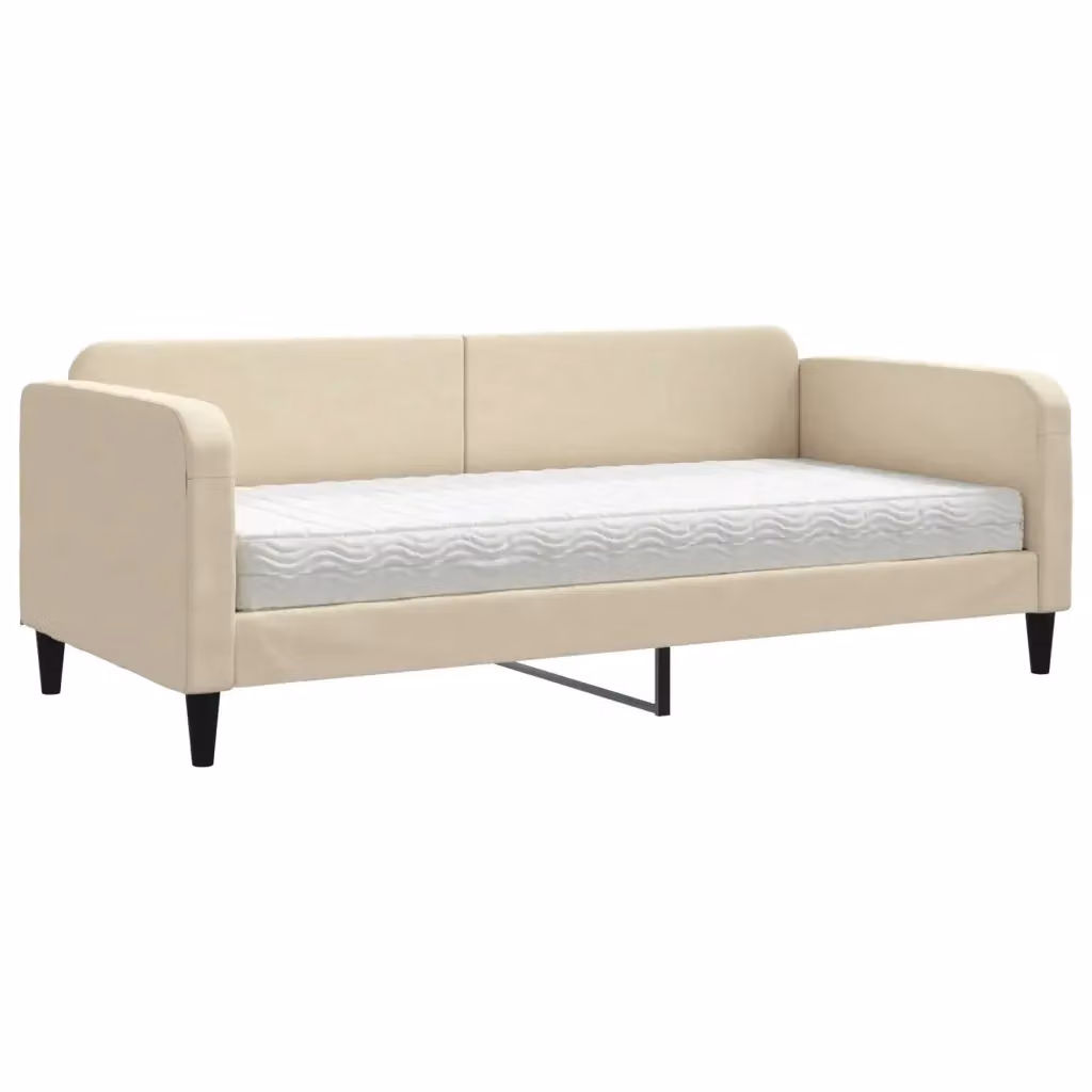Divano Letto Moderno vidaXL in Tessuto Beige con Materasso L: 200 cm, P: 90 cm – 2