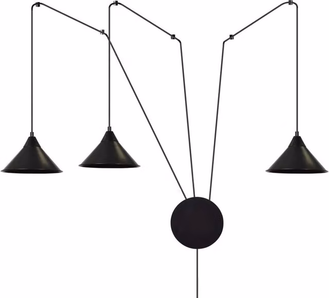 Lampadario a sospensione moderno Emibig Abramo in metallo nero con 3 luci E27 e altezza regolabile