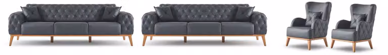 Schwarzes Arbeitszimmer Set Luxuiöse 2x 3-Sitzer Edle 2x Sessel 4tlg