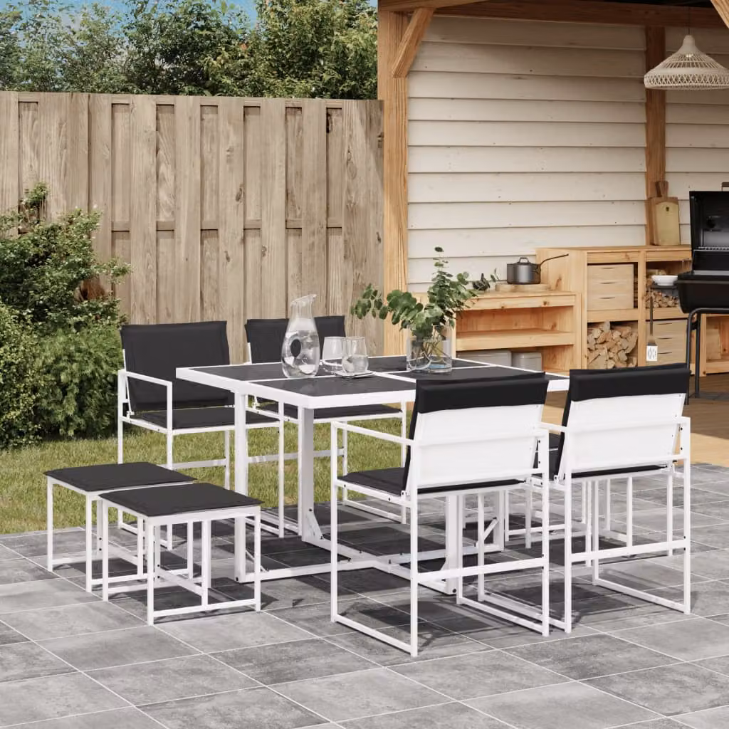 Set da Pranzo da Giardino vidaXL 9 pz in Acciaio Verniciato e Vetro Bianco e Antracite – 1