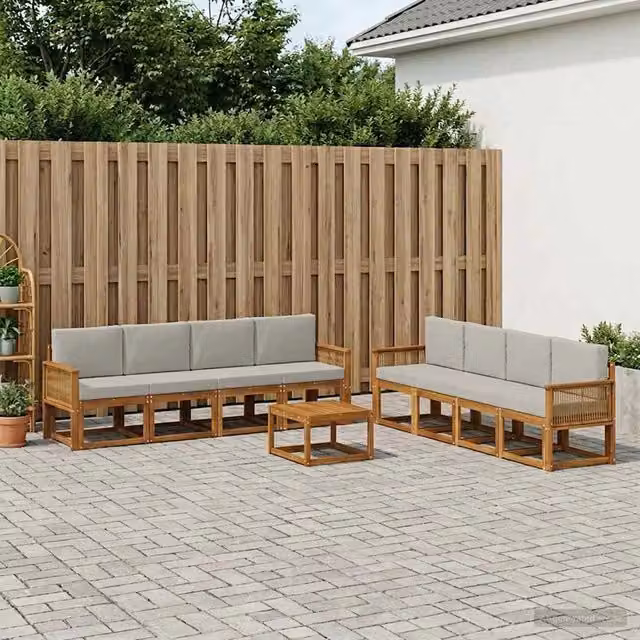 Set di divani da esterno 9 pz Naturale e Grigio Chiaro 3385097