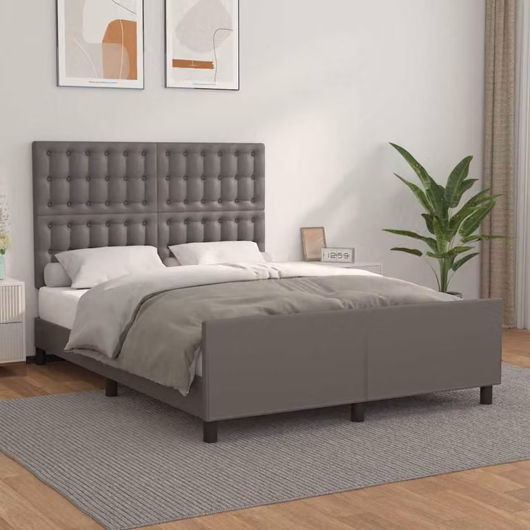 Giroletto con Testiera vidaXL in Similpelle Grigio L/P/H: 140 x 190 x 128 cm