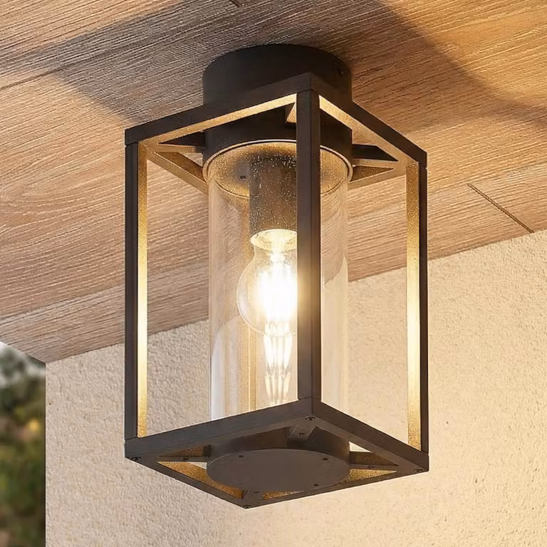 Lucande Plafoniera da esterno Ferda, 29 cm, antracite, IP44 Ferda Lucande, dimmerabile, Nero, Alluminio, Moderno, Plafoniera
