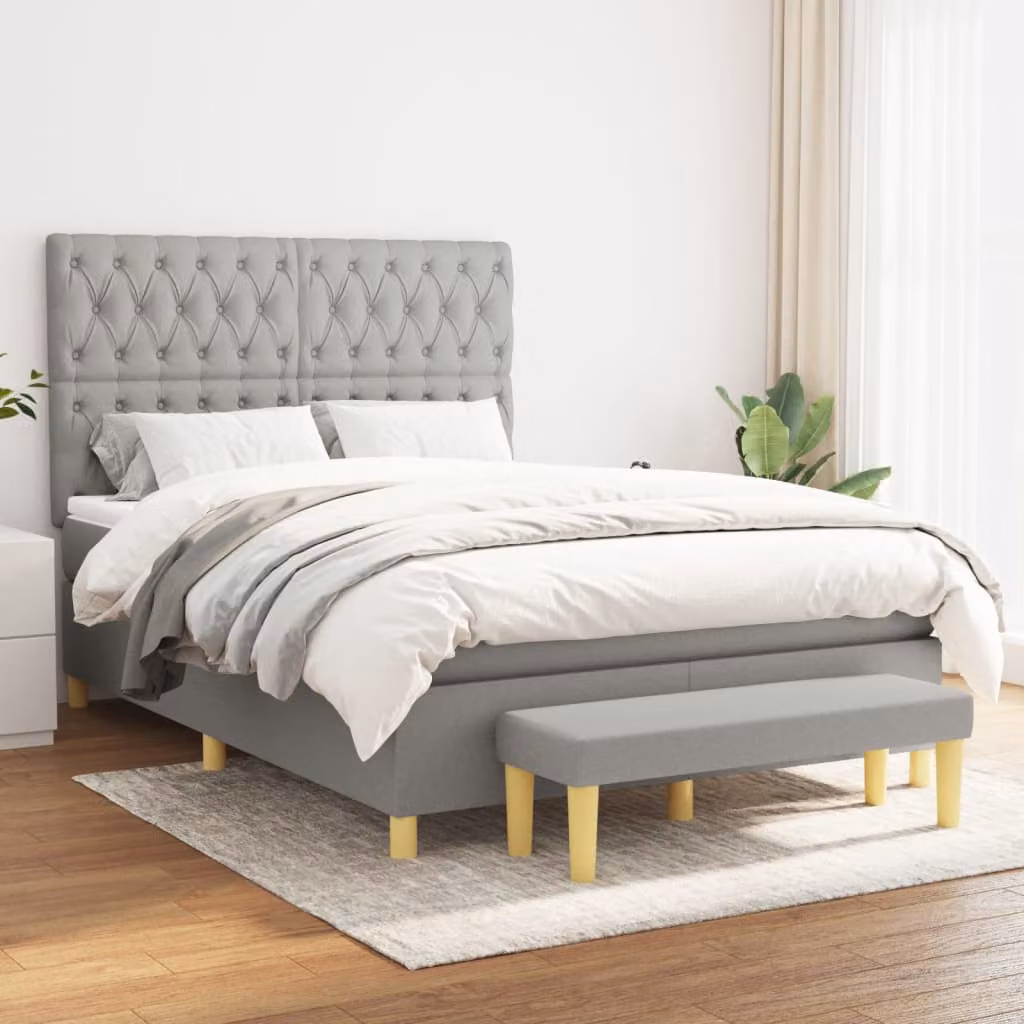 Giroletto a molle con materasso ibrido vidaXL in tessuto grigio e bianco L/P/H: 200 x 140 x 128 cm