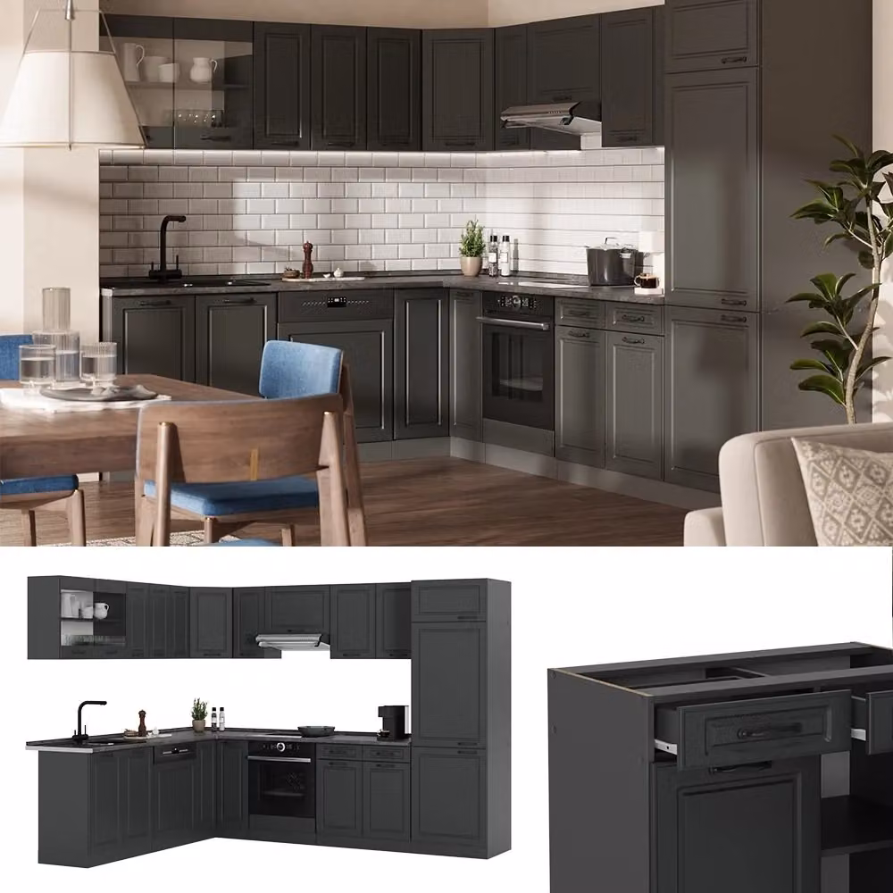 Cucina angolare completa R-Line Vicco colore Antracite rustico, L/P/H: 287 x 227 x 60 cm – 2