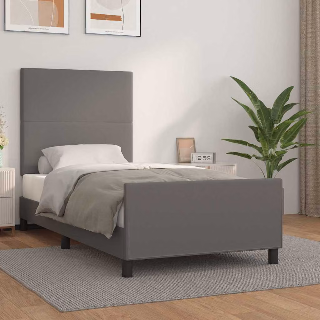 vidaXL Giroletto con Testiera in Similpelle Grigio L/P/H: 90 x 200 x 128 cm – 1