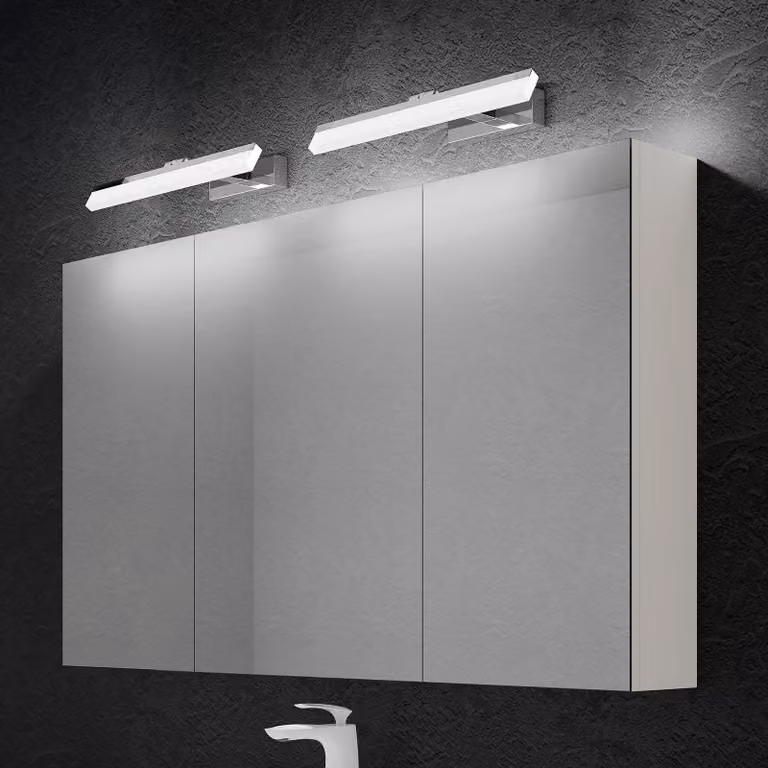 doporro Armadietto a Specchio 120x15x70cm con Lampada da Specchio per Bagno 40cm*2, 9W 6000K, Specchiera Bagno Mobilettto da Parete Bianco con 3 Ante e Applique Specchio Bianco, Spiegelschrank 02
