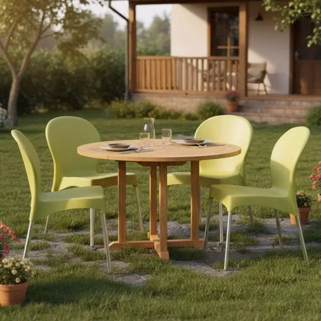 Set di 4 sedie da esterno Eclectic DMORA verdi impilabili in plastica opaca per giardino e terrazza – 1