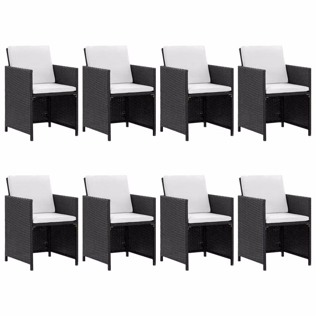 Set da Pranzo da Giardino 9 pz con Cuscini in Polyrattan Nero