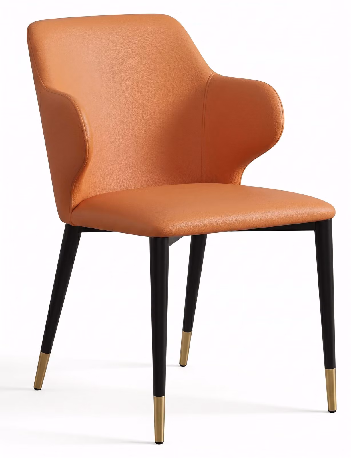Sedia da pranzo elegante, color arancione, in ecopelle, con imbottitura dorata