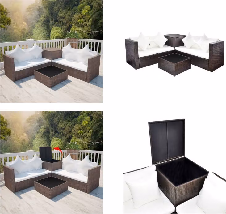 vidaXL set salotto da giardino 4 pezzi con cuscini in poly rattan marrone - Set di mobili da giardino - Set di mobili da giardino - Divano da giardino - Divani da giardino