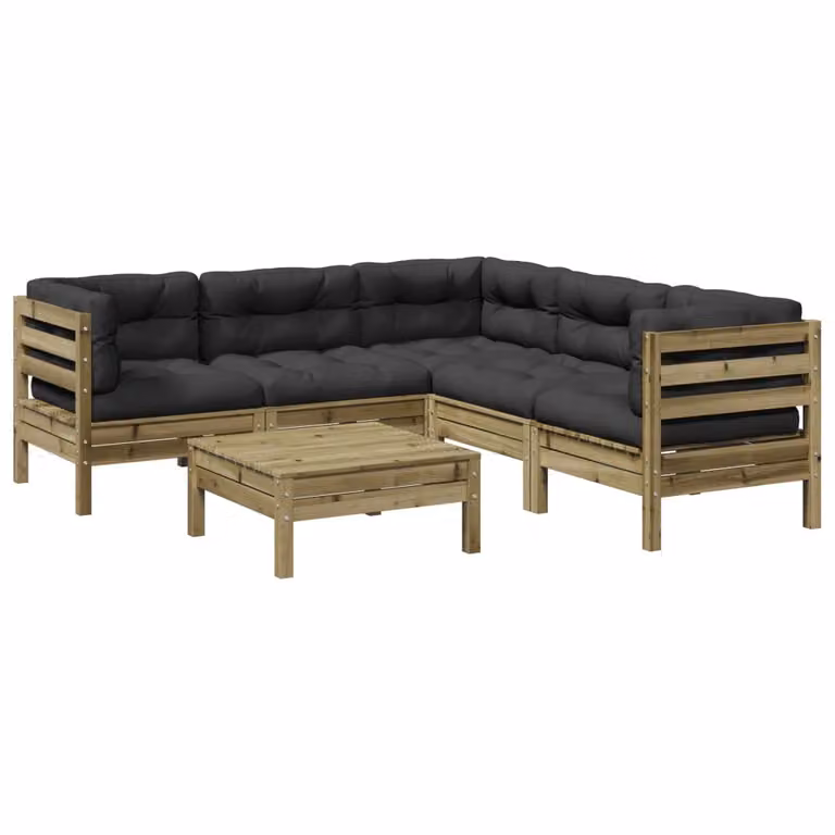 Set Divani da Giardino 6pz con Cuscini Legno Impregnato di Pino