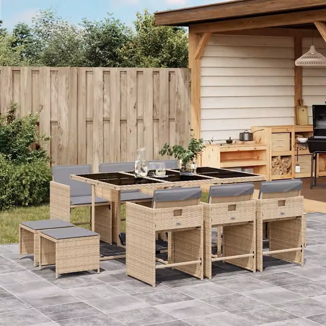 Set Pranzo da Giardino 11 pz con Cuscini Beige Misto Polyrattan 3211152