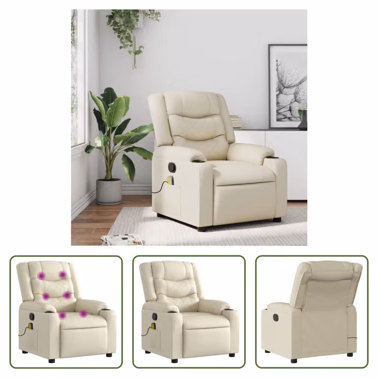 The Living Store poltrona massaggiante in ecopelle crema